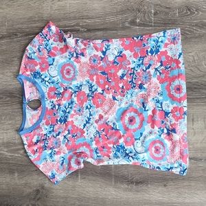 Lilly Pulitzer Floral Print Keyhole Back Casual Ringer Baby Tee XS